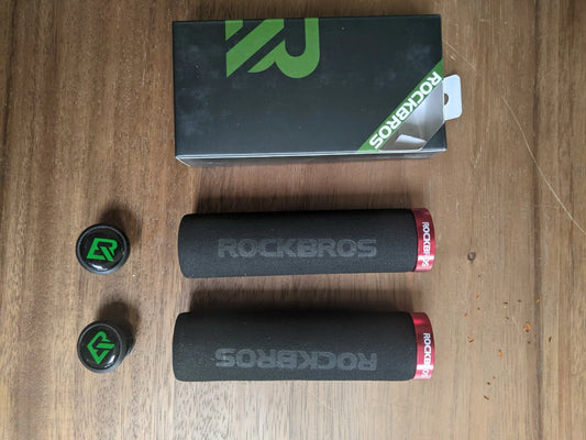 Lock On Grips - Foam Handlebar - MTB Flat Bar, Red Collar, UK Stock